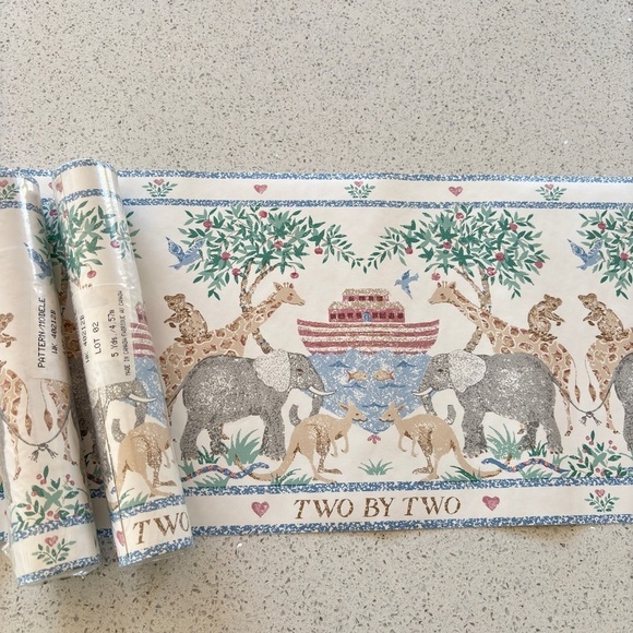 VTG Two by Two Noah's Ark Wallpaper Border 5 YD X 9" Elephant Giraffe Prepasted - Picture 9 of 14